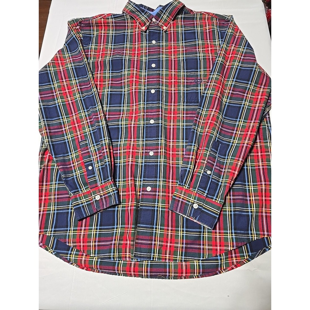 Chaps Ralph Lauren Mens XL Blue Red Yellow Plaid Button Down Long‎ Sleeve Shirt